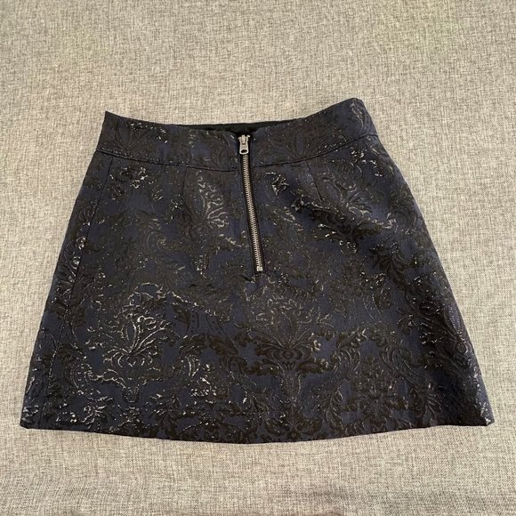 Abercrombie & Fitch Mini Skirt Navy Blue & Metallic Black 00 Lined Zipper Closur - Picture 10 of 14
